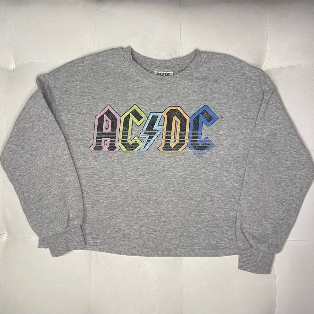 Girls' AC/DC Cropped Crewneck Sweatshirt - art class™ Gray - Picture 1 of 5